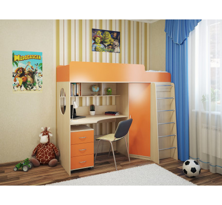 Детская кровать-чердак с рабочей зоной Милана-3, спальное место 190х80 см